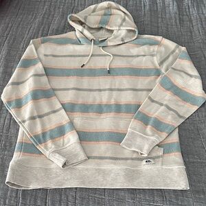 Quiksilver Men's Hoodie - Cream, Blue, and Orange Stripes